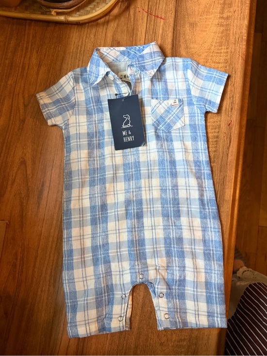 Me & Henry Other - Me & Henry Blue Plaid Short-Sleeve Baby Romper